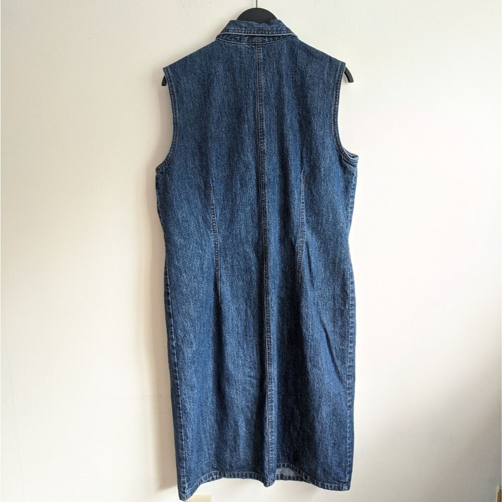 Vintage 90s Bill Blass Denim Button-Down Sleeveless Midi Dress. Dark Wash. - Picture 4 of 5